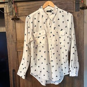 Apt. 9 Ivory Blouse with Black Bird Motif